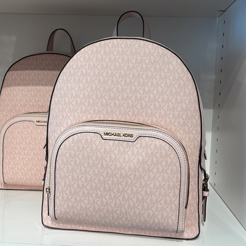Michael Kors Jaycee Large Zip Pocket Backpack Dark Powder Blush - Picture 2 of 16